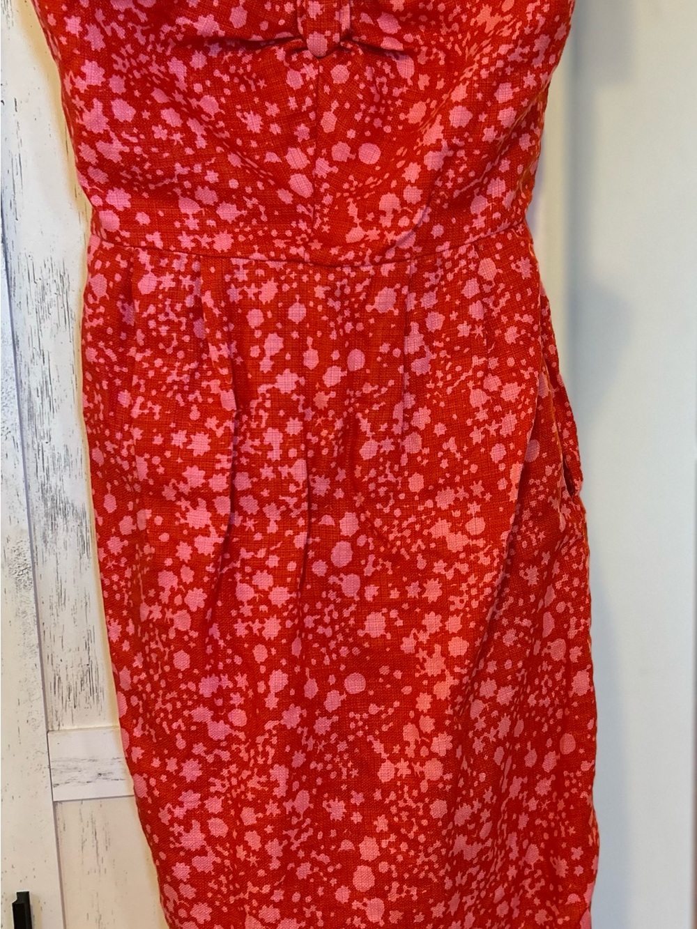 J. Crew Strapless Red Dress with Pink Floral Print
